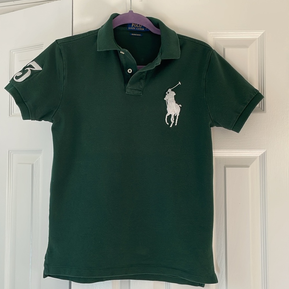 Polo Ralph Lauren Gray Heather Big Pony Custom Slim Fit Polo Shirt Size S